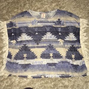 Dark blue and white poncho shirt